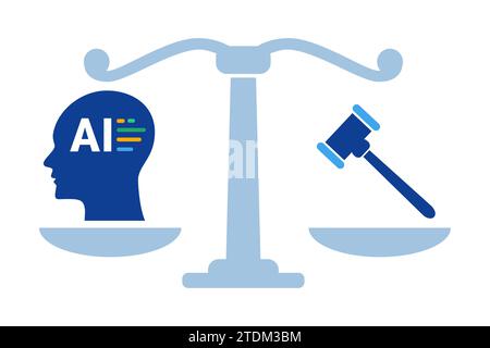 Ethics regulations of AI artificial intelligence hammer gavel judgement legal Stock Vector