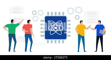 quantum computing research team working chip technology Stock Vector