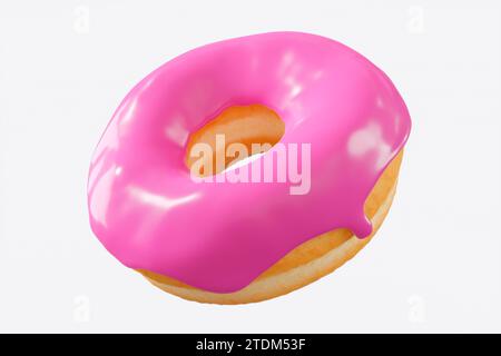 Chocolate glazed donut with sprinkles on a white background. 3d render and illustration of pastry and confectionery Stock Photo