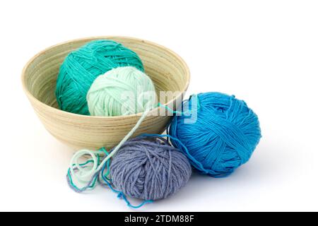 balls of yarn on white background Stock Photo