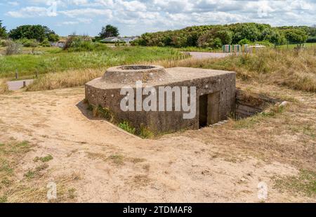 Gun emplacement at Utah Beach, which was one of the five areas of the Allied invasion of German-occupied France in the Normandy landings on 6 June 194 Stock Photo