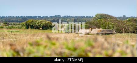 Gun emplacement at Utah Beach which was one of the five areas of the Allied invasion of German-occupied France in the Normandy landings on 6 June 1944 Stock Photo