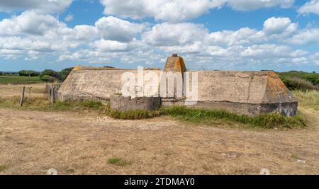 Gun emplacement at Utah Beach which was one of the five areas of the Allied invasion of German-occupied France in the Normandy landings on 6 June 1944 Stock Photo