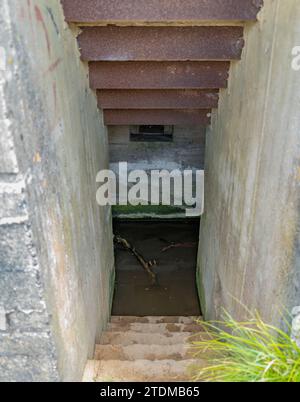 Entrance of a gun emplacement at Utah Beach which was one of the five areas of the Allied invasion of German-occupied France in the Normandy landings Stock Photo