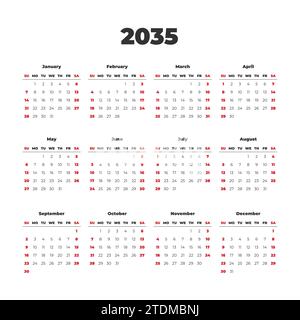 2035 Calendar with the weeks start on Sunday Stock Vector Image & Art -  Alamy