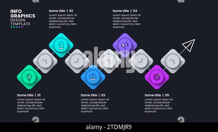 Infographic template with icons and 5 options or steps. Dark timeline. Can be used for workflow layout, diagram, banner, webdesign. Vector illustratio Stock Vector