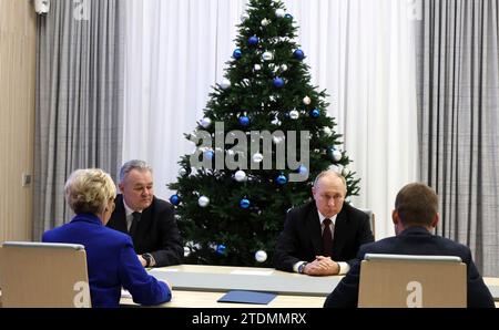 Moscow, Russia. 18 December, 2023. Russian President Vladimir Putin, 2nd right, submits his documents to be registered as a candidate in the upcoming 2024 Russian presidential election at the Central Election Commission, December 18, 2023 in Moscow, Russia. Credit: Russian Presidency/Kremlin Pool/Alamy Live News Stock Photo