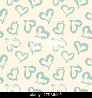 Seamless heart pattern hand painted with ink brush. Vintage style tileable vector illustration Stock Vector