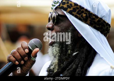 Carlos Djedje who is regarded as the father of African reggae performing at the Marula Festival in Tzaneen Limpopo in 2023. Stock Photo