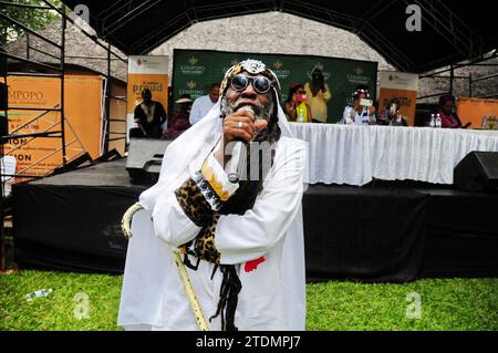 Carlos Djedje who is regarded as the father of African reggae performing at the Marula Festival in Tzaneen Limpopo in 2023. Stock Photo