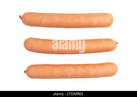 fresh boiled sausages isolated on white background with clipping path, top view Stock Photo