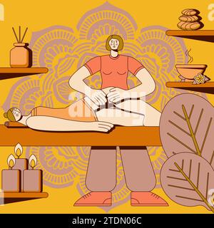 Anti cellulite massage with professional massage therapist in spa. Overweight treatment, body sculpting.Isolated flat vector illustration. Stock Vector