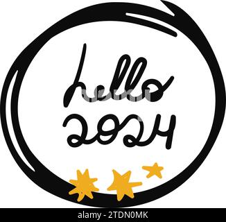 Hello 2024 hand drawn doodle vector illustration Stock Vector