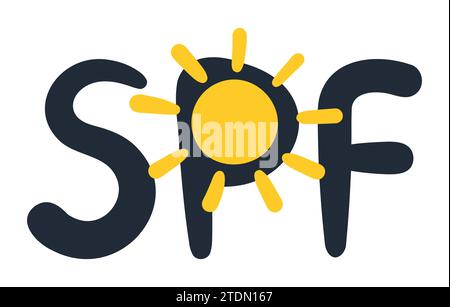 SPF sun protection factor lettering abbreviation vector illustration Stock Vector