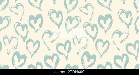Seamless heart pattern hand painted with ink brush. Vintage style tileable vector illustration Stock Vector
