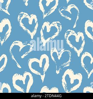 Seamless heart pattern hand painted with ink brush. Vintage style tileable vector illustration Stock Vector
