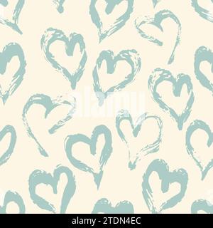 Seamless heart pattern hand painted with ink brush. Vintage style tileable vector illustration Stock Vector