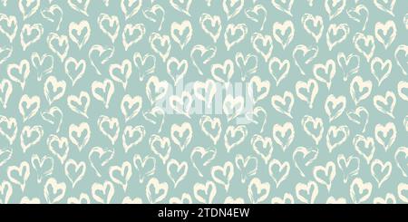 Seamless heart pattern hand painted with ink brush. Vintage style tileable vector illustration Stock Vector