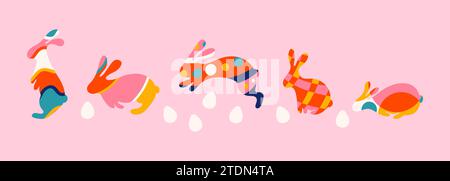 Set of Easter bunny rabbits silhouettes vector illustration Stock Vector