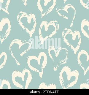 Seamless heart pattern hand painted with ink brush. Vintage style tileable vector illustration Stock Vector