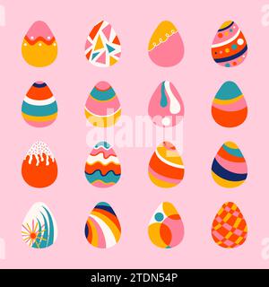 Easter eggs collection vector illustration isolated on pink Stock Vector