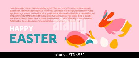 Happy Easter background with bunnies and eggs vector illustration Stock Vector