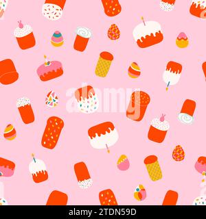 Easter cakes and eggs seamless pattern vector illustration Stock Vector