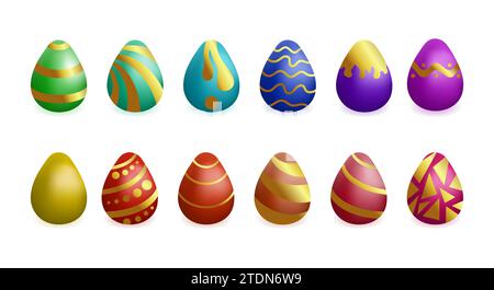 Realistic Easter eggs with golden patterns vector illustration Stock Vector