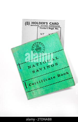 old vintage national savings certificate book ERNIE isolated on white studio background Stock Photo