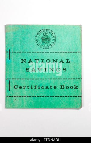 old vintage national savings certificate book ERNIE isolated on white studio background Stock Photo
