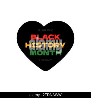 Black History Month graphic square banner. African American rights and culture celebrating February. Isolated heart with inscription in red yellow green flag colors. Africa and afro greeting card. Eps Stock Vector