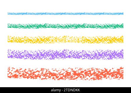 Colored crayon or charcoal underlines. Doodle lines with grunge pastel pencil texture. Hand drawn chalk scribbles or rough strokes. Sketchy brushes ba Stock Vector