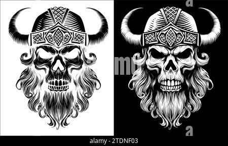 Viking Warrior Skull Man Mascot Face in Helmet Stock Vector