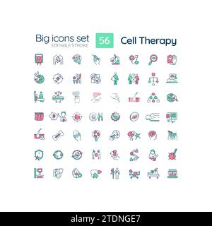 2D editable multicolor big linear icons set for cell therapy Stock Vector