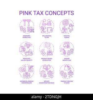 2D gradient thin line icon set representing pink tax Stock Vector