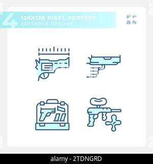 2D pixel perfect blue weapons icons set Stock Vector