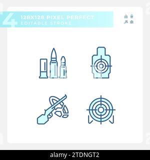 2D editable pixel perfect blue weapons icons Stock Vector
