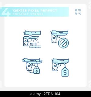 2D editable pixel perfect blue weapons icons Stock Vector