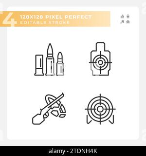 2D editable pixel perfect black weapons icons Stock Vector