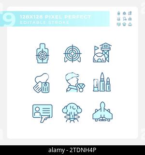 2D editable pixel perfect weapons icons set Stock Vector
