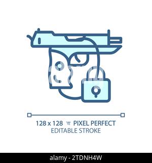 2D thin linear pixel perfect blue gun safety icon Stock Vector