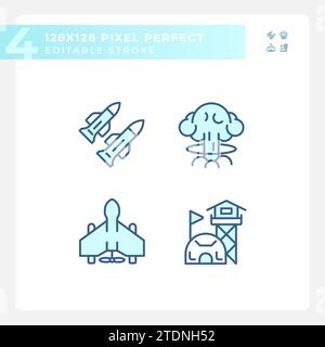 Set of editable pixel perfect blue weapons icons Stock Vector