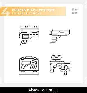 2D pixel perfect black weapons icons set Stock Vector