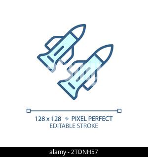 2D thin linear pixel perfect simple blue missile icon Stock Vector