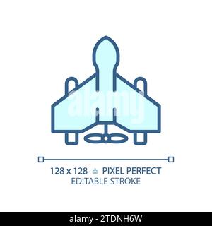 2D thin linear pixel perfect blue military drone icon Stock Vector