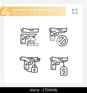 2D editable pixel perfect black weapons icons Stock Vector