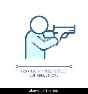 2D thin line pixel perfect simple blue shooting stance icon Stock Vector