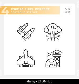 Set of editable pixel perfect black weapons icons Stock Vector