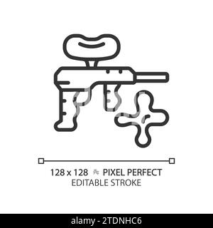 2D thin line pixel perfect simple black paintball icon Stock Vector