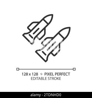 2D thin line pixel perfect simple black missile icon Stock Vector